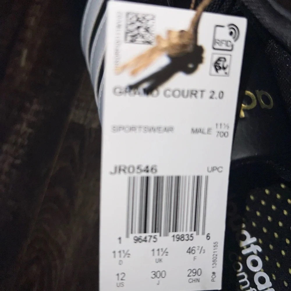 Adidas Men’s Grand Court 2.0 Black and Gold Sneakers - Picture 2 of 6